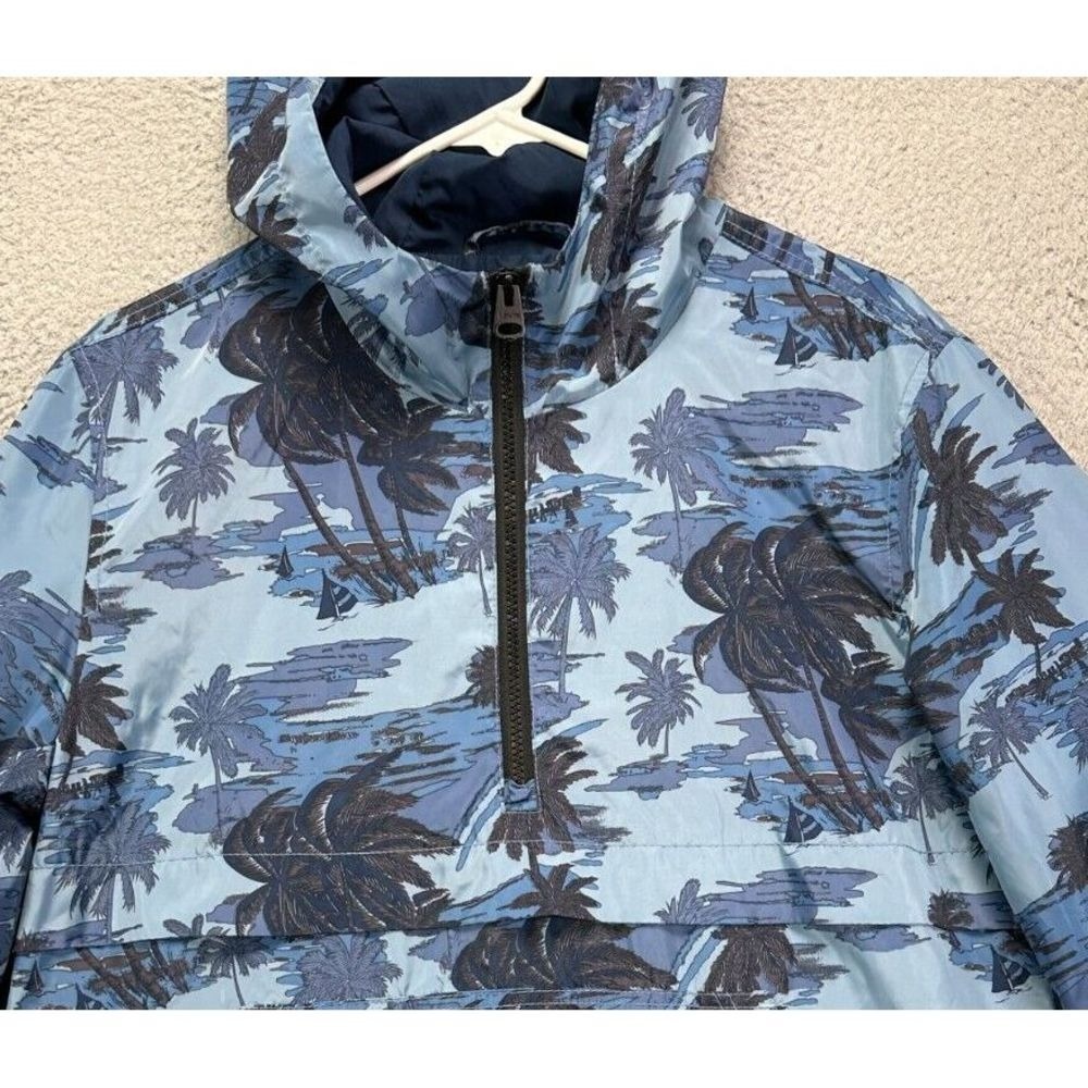 Levis Jacket Mens Small Blue All Over Palm‎ Tree Quarter Zip Windbreaker Hooded